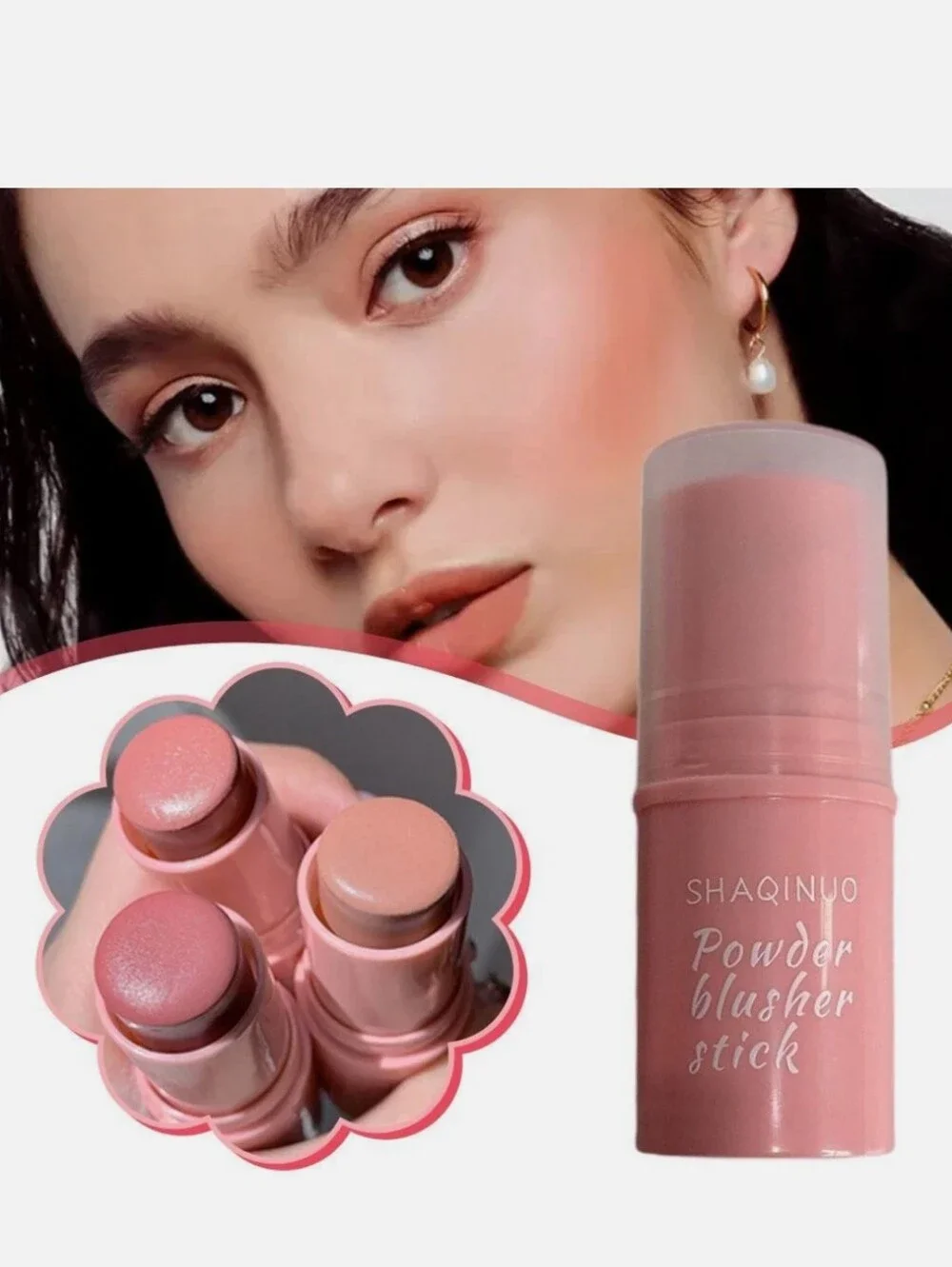 Pink Powder Blush Stick — Creamy Pink Cheek Tint Color 01#